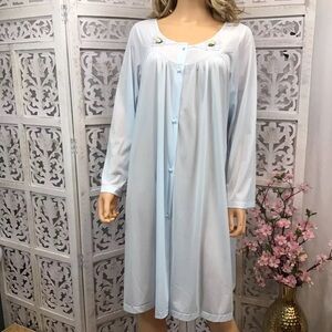 Vanity Fair Light Blue Long Sleeve Nightgown Robe Dressing Gown Size Medium